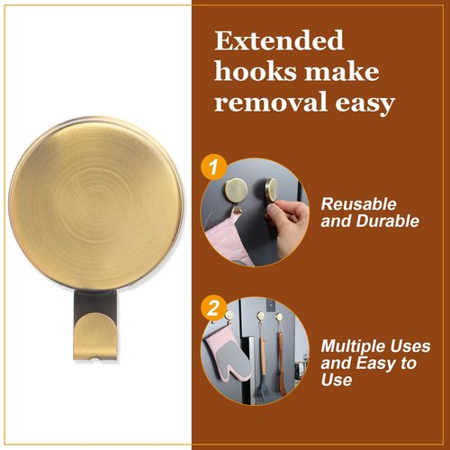 Jetec 6 Pcs Magnet Hooks Magnetic Wreath Hanger Wreath Holder for Fridge Refrigerator Metal Door Glass Door Surfaces Keys Kitchen Home Christmas Party Hanging Supplies Decoration(Gold,2.7 Inch)