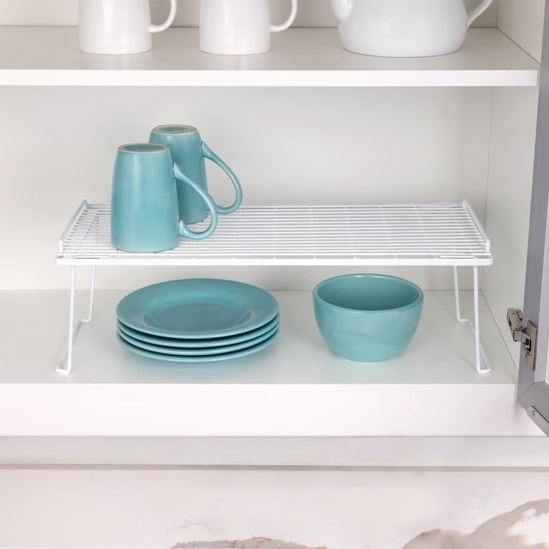 (2 Pack) Metal Wire Stacking Shelf Organizer for Kitchen & Pantry Storage - 22x10x7 White