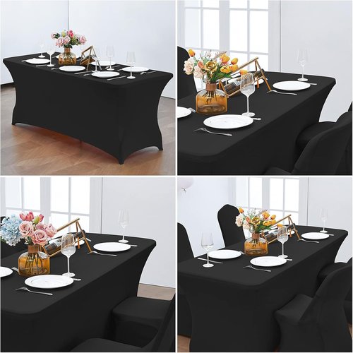 CWK 4FT Waterproof Stretch Spandex Table Cover - Elastic Fitted Tablecloth for Rectangular Tables | Wrinkle Resistant, Black
