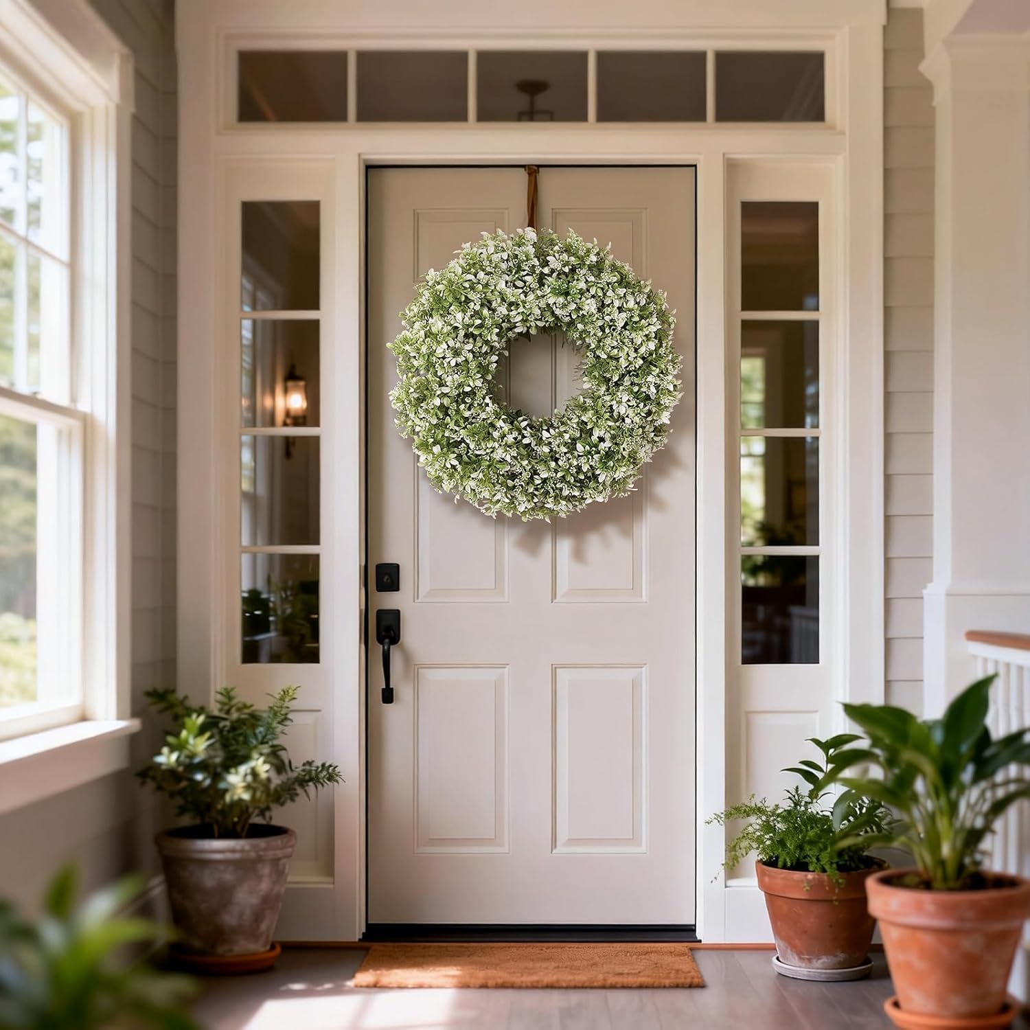 Skiennix 26" Artificial Boxwood Wreath - Large Faux Aglaia Odorata for Year-Round Outdoor Decor | White-Green