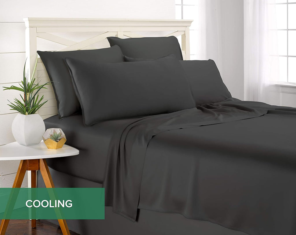 Pure Bamboo Short Queen Sheets - 100% Organic Viscose, Soft & Cooling Bed Set (60"x75") | Charcoal Color, 2-Year Quality Promise