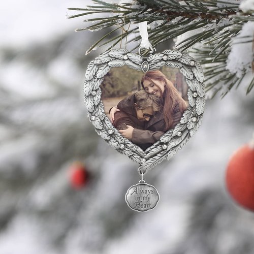 Laraine Christmas Tree Ornaments – Decorative Hanging Holiday Keepsake Gift Feather Pendant with 2.5” Photo Frame Insert for Picture of Pet (Always in My Heart)
