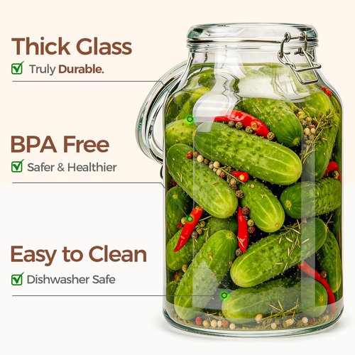 ComSaf 2 Pack 1 Gallon Glass Jars with Lids, Glass Flour Sugar Storage Containers for Pantry & Kitchen Organization, Extra Large Mason Jars with airtight lid, Coms with Labels & Massuring Cups.