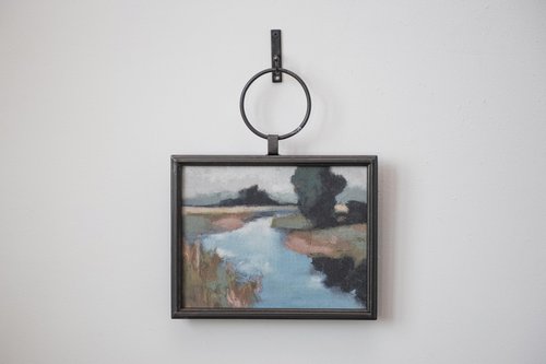 Creative Co-Op Metal and Wood Framed Landscape Wall Art with Hanging Bracket, Multicolor
