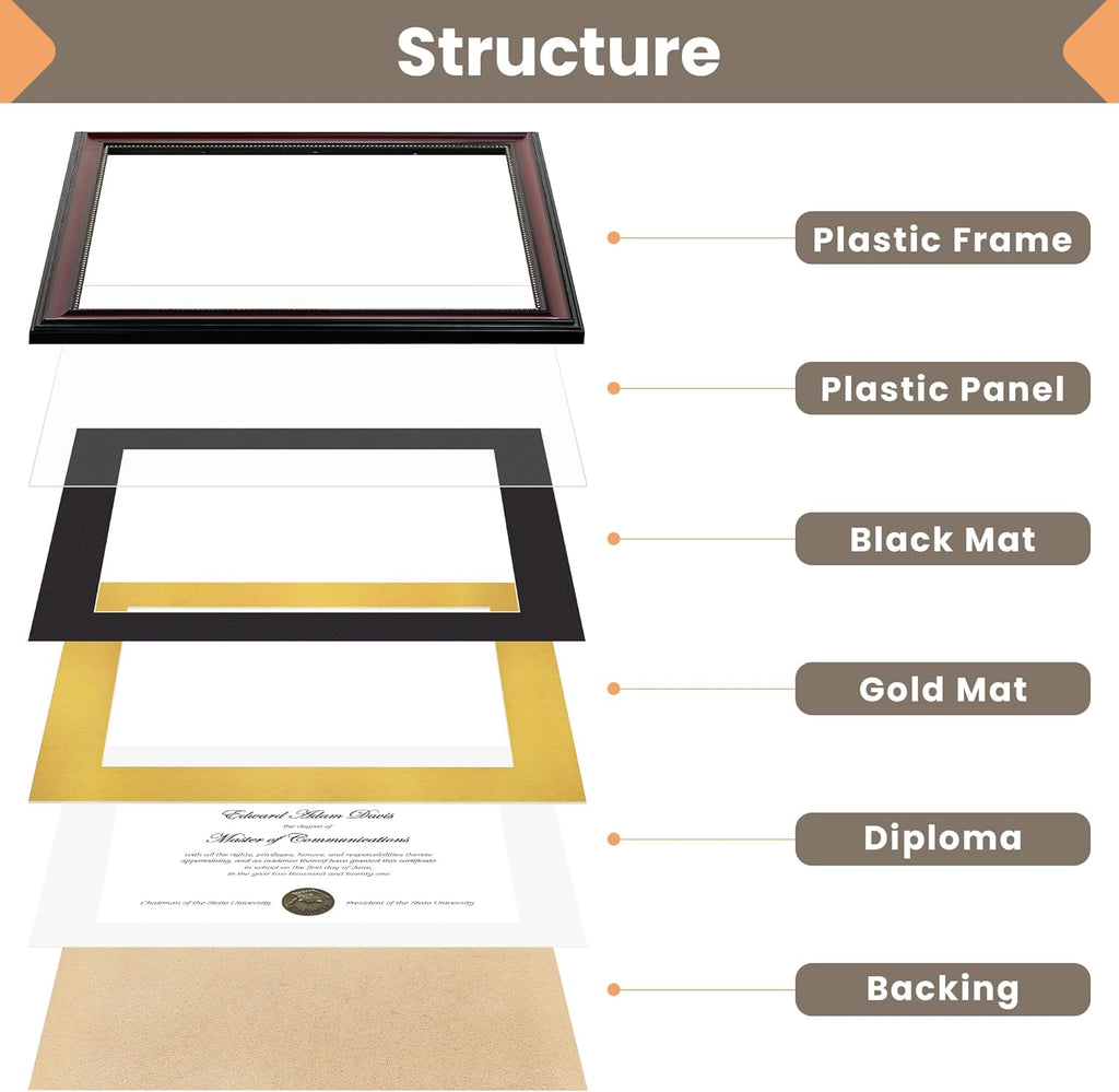 Upsimples Diploma Frame - Classic Wood Grain with Gold Beading | 8.5 x 11 or 11 x 14 Size Options, Perfect Graduation Gift
