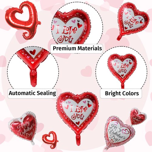 Happy Valentine's Day Balloons 20pcs Red Heart Balloons Set I Love You Balloon 18 Inch Love Balloon White and Red Heart Shaped Foil Balloon for Valentine's Day Decoration Romantic Proposal