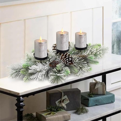 Flocked Pine Christmas Table Centerpiece by [Brand Name] - 27.5 Inch with Frosted Pine Cones | Snowy Design