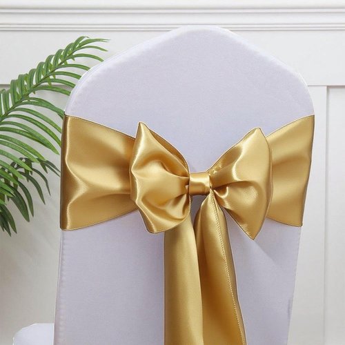 Gankar Satin Chair Sashes Bows 7x108 Inch Party Dinning Room Chairs Accessories Knots Ties for Wedding Birthday Banquet Baby Shower Hotel Christmas Celebration Decoration（50 Pack, Gold）