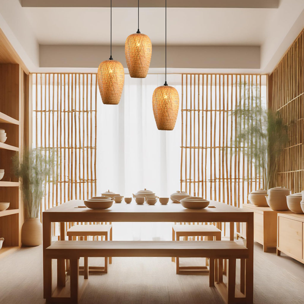 Teru Ji Kaikang Bamboo Lamp Shade, 2-Pack Hand-Woven Bamboo Rattan Hanging Light Shade,D 9.05" Rattan Table Lamp Shade for Floor Lamp, Wall Sconces Light Cover Table Light,Pendant light