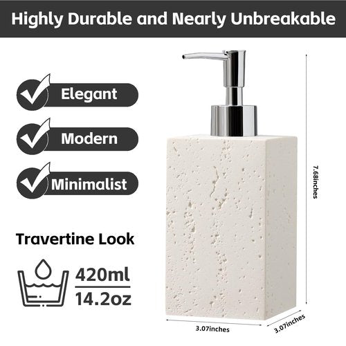 WUUAHOME Soap Dispenser 420ML 14OZ, 2pcs Luxurious Hand Dish Soap Dispenser Set, Refillable Lotion Bottle with Rustproof Pump for Bathroom Countertop Kitchen Sink (Off White)