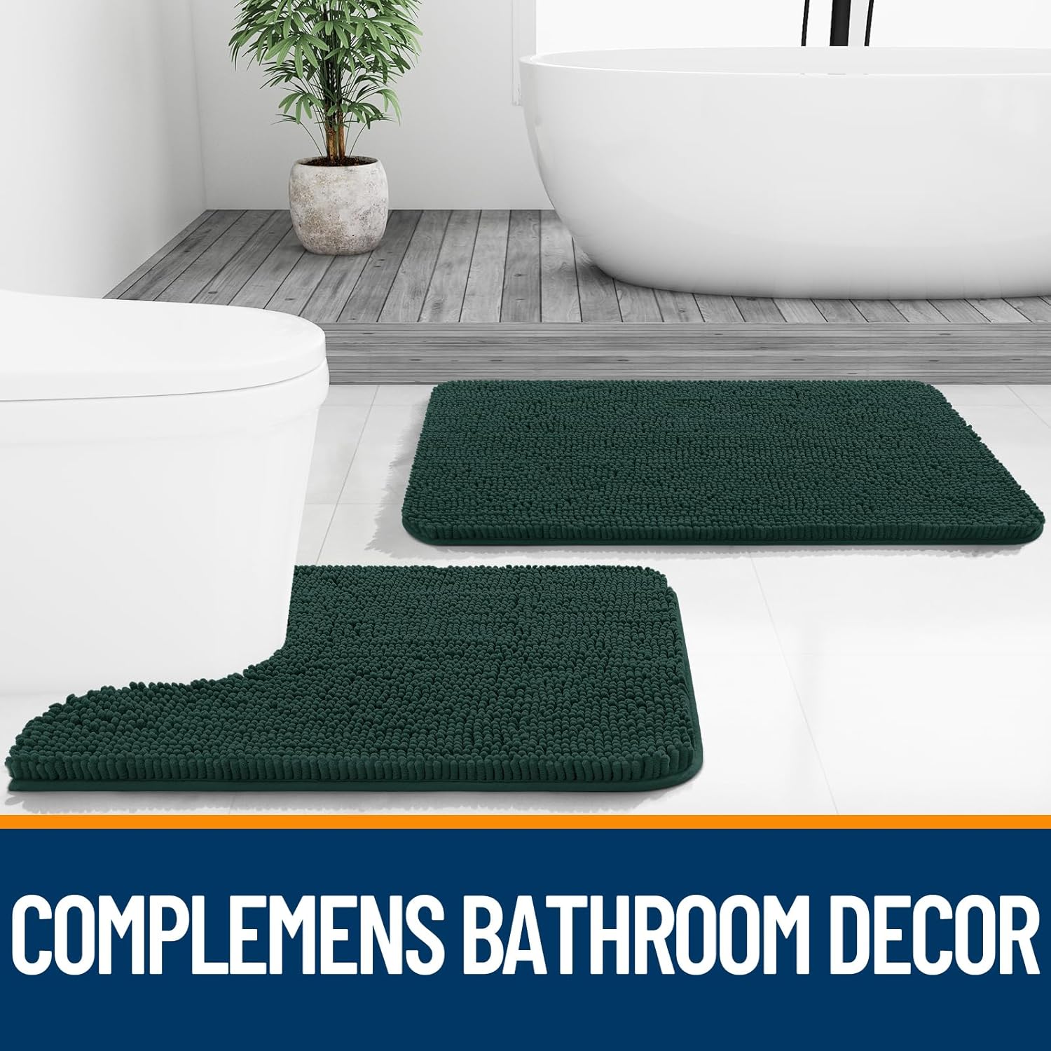 OLANLY Bathroom Runner Rugs - Soft Absorbent Chenille with Rubber Backing | 47x24, Quick Dry, Machine Washable, Blackish Green