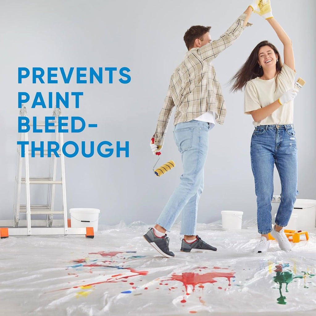 TICONN Plastic Drop Cloth - 12 x 9 Ft Waterproof Sheeting for Painting & Furniture Protection | 6PK, 1.2Mil
