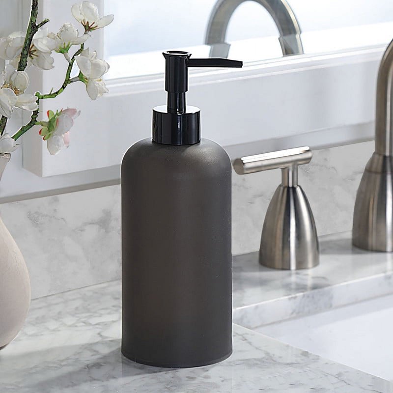 4 Pack Frosted Black Soap Dispensers - Plastic Bathroom & Kitchen Pump