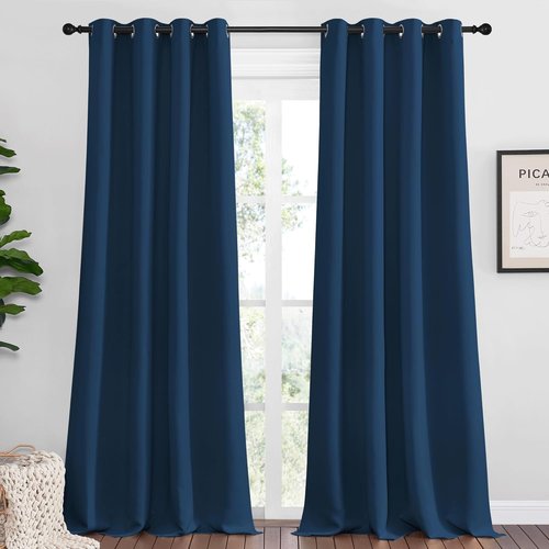 NICETOWN Moroccan Blue Blackout Curtains - 102" Long, 55" Wide | Sound Reducing, Heat & Cold Blocking Panels for Modern Spaces