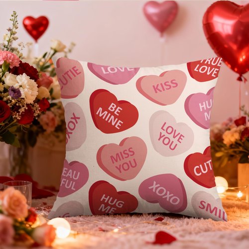 Smozenith Valentines Pillow Covers 18X18 Set of 2, Valentine's Day Pink Red Heart Print Holiday Throw Pillowcases Anniversary Decorative Outdoor Farmhouse Cushion Cases Couch Sofa Bed Decor