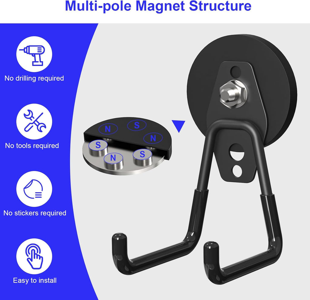 Skiennix Heavy Duty Magnetic Utility Hooks - Anti-Slip Coating for Garage & Garden Tools | 3PCS, 2.59'' Black