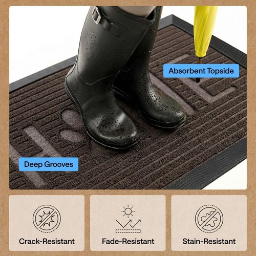 GORILLA GRIP Waterproof All-Season WeatherMAX Doormat - Natural Rubber, Stain & Fade Resistant, Espresso Color