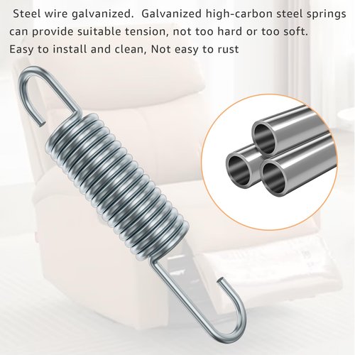 kzfuli 3-5/8 Inch Replacement Recliner Chair Mechanism Furniture Tension Springs Long Neck Style ，Long Neck Hook Style-Recliner Replacement Parts-3.46 Inch Inside Hook to Hook (Silver White 2Pcs)