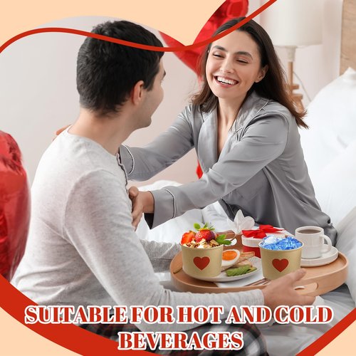 Hsei 60 Pcs 16oz Valentine's Day Disposable Soup Bowls Heart Ice Cream Cups Snack Paper Bowls Dessert Sundae Yogurt Cups Hot Cold Drink for Holiday Party Supplies