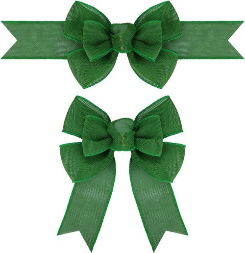 Meseey Emerald Green Wired Ribbon - Handmade Burlap Bows for Wreaths & Gift Wrapping | 2 Pcs Set