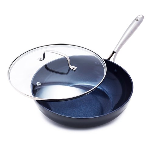Blue Diamond Cookware Hard Anodized Ceramic Nonstick, 11" Frying Pan Skillet with Lid, PFAS-Free, Dishwasher Safe, Oven Safe, Grey