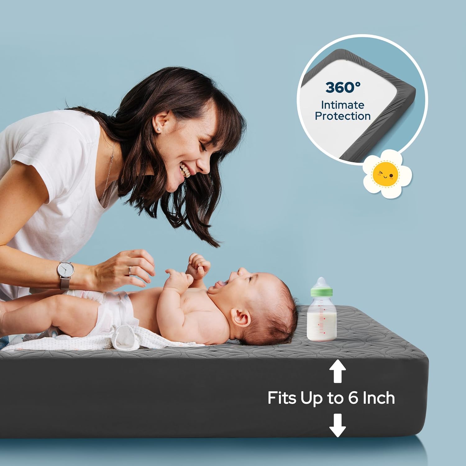 Skiennix Waterproof Crib Mattress Protector - Soft, Breathable & Noiseless 2-Pack | Standard Size (52''x28'', Gray)