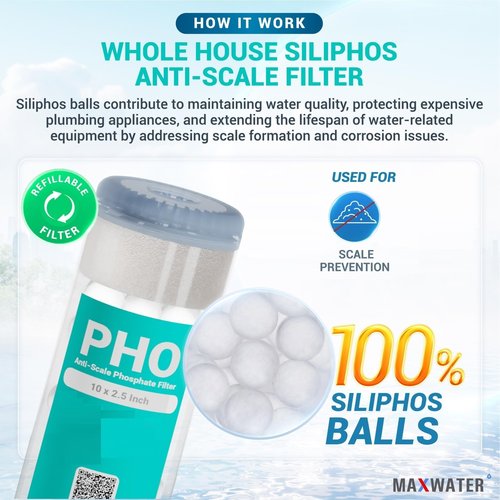 10" Standard Whole House Whole House Anti Scale Filter Set - 10" x 2.5" Polypropylene Sediment, Phosphate Anti-Scale, CTO Carbon Block Water Filter pack, Total of 3 Filters