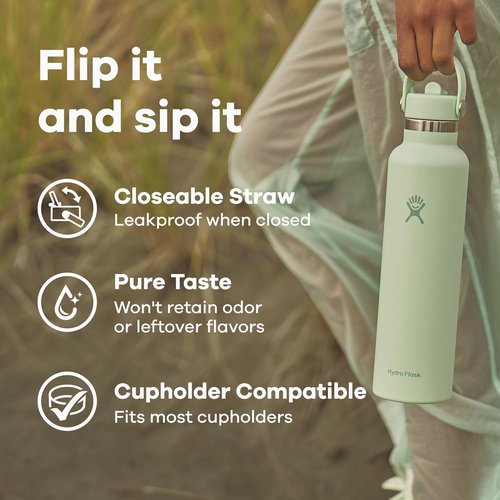 Hydro Flask Water Bottle - Insulated Stainless Steel - Straw Lid, Non Spill, Leakproof 24 Oz Cascade Blue