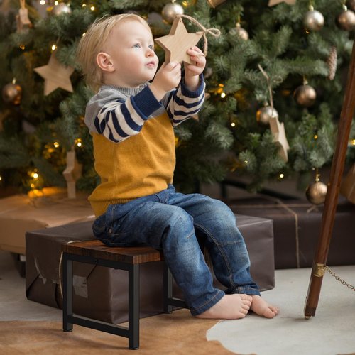Flottian 9" Wooden Step Stools for Adults Kids,15.4" Extra Wide Heavy Duty Step Stool Holds Up to 300 lbs,Bed Step Stool for High Beds,Stools for Bedroom,Kitchen,SUV ect, Easy Assemble, Rustic Brown