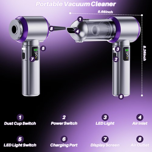 Olubfdh Car Vacuum Portable Cordless, 22000PA High Power Handheld Vacuum Cordless with Brushless Motor & LED Light, Small Vacuum for Car, Home, Pet, Office