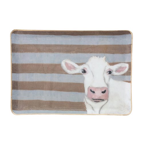 Creative Co-Op 2-Piece Enameled Metal Trays with Patterns, Animal Images and Gold Edges, Multicolor