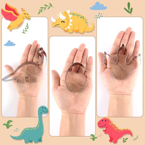 Dinosaur Cookie Cutters Set of 8 -Triceratops, Dinosaur-Egg, Dinosaur-Footprint, Stegosaurus, T-Rex, Baking Mold for Kids Theme Birthday Party Supplies Favors (Gift Box)