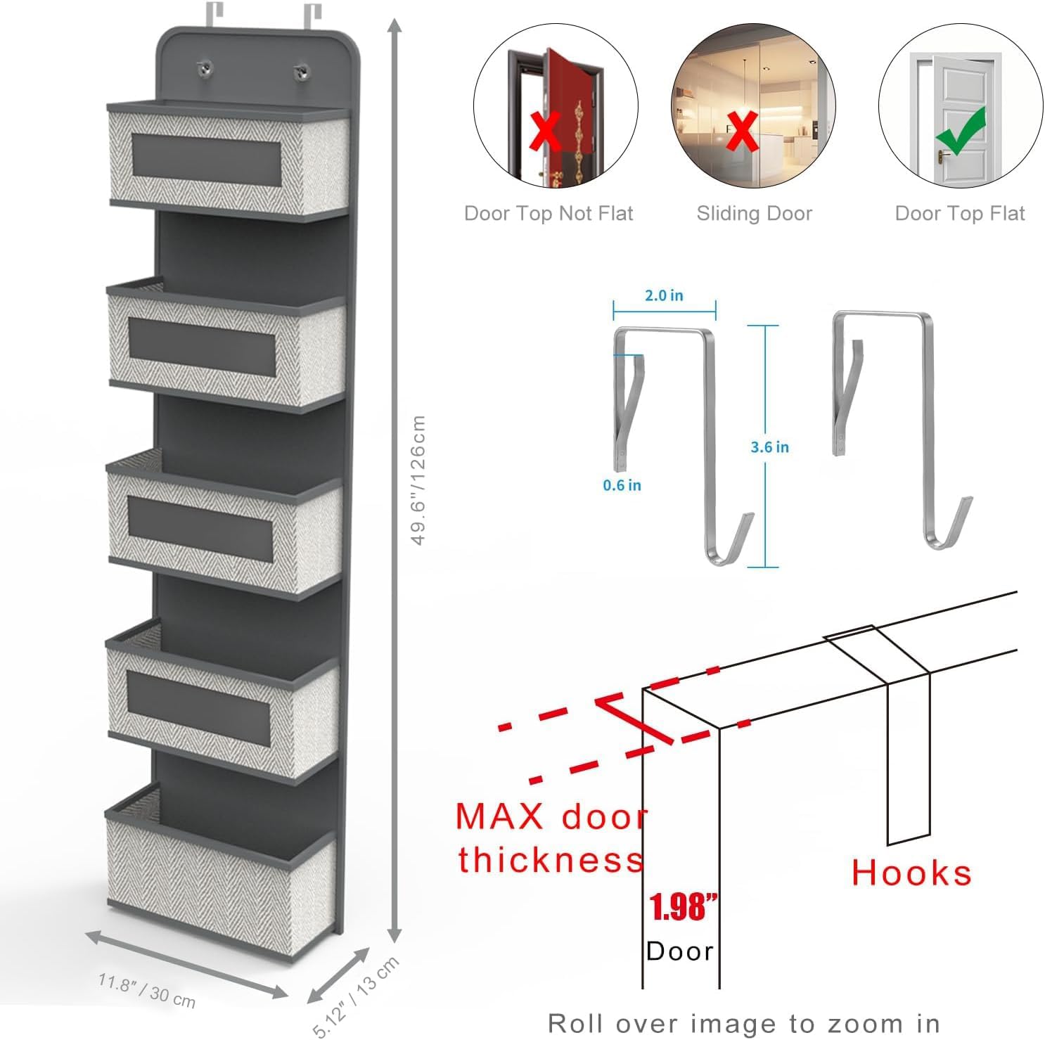 Over The Door Organizer by [Brand Name] - 5 Spacious Pockets with Clear Windows & Metal Hooks for Easy Storage
