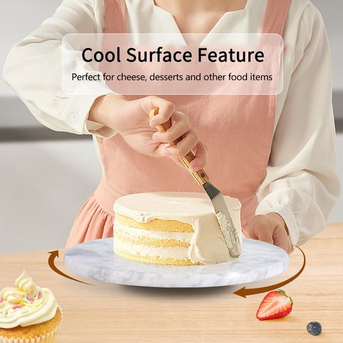 Sinsanye 12" Mable Lazy Susan, 100% Natural Marble Round Tray with Silent Rotating, Kitchen Turntable Storage Turner Revolving Cake Leveler Spinner for Cupcake, Food, Seasoning