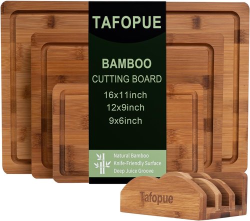 Bamboo Cutting Board Set by [Brand Name] - Durable Kitchen Boards with Juice Groove & Grip Handle | Space-Saving Design