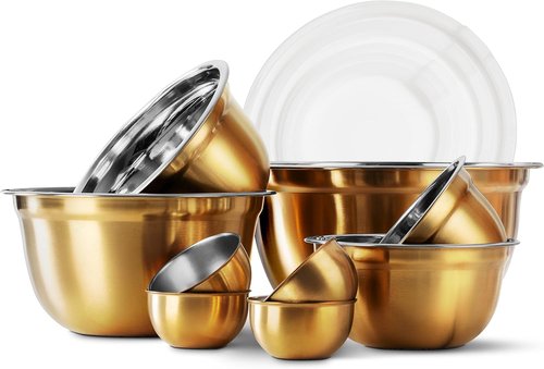Cook With Color 18-Piece Mixing Bowls Set - Airtight Lids & Stainless Steel Organizers | Gold Meal Prep & Storage