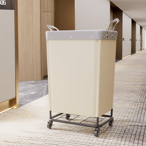 Lifewit 165L Laundry Basket with Wheels, Large Heavy Duty Commercial Rolling Laundry Hamper with Handles, Tall Steel Frame Laundry Cart for Laundry Room Bedroom Hotel Home Dorm, White
