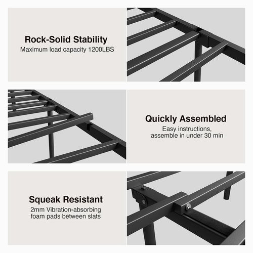Novilla Metal Bed Frame Queen Size - Modern Minimalist Victorian Style with Headboard/Footboard, Heavy-Duty Steel Slats/Underbed Storage/No Box Spring Needed/Easy Assembly/Noise Free/Black