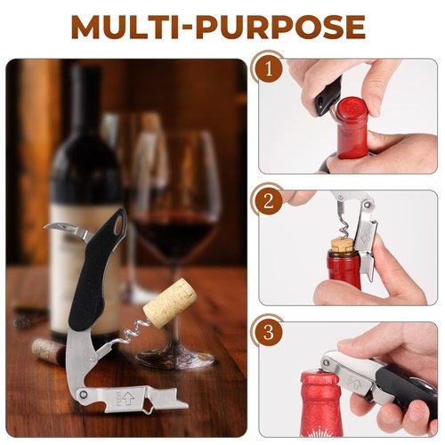 AVERZELLA Wine Key - Heavy Duty Waiter Corkscrew, Premium 420 Stainless Steel Compact Wine Opener with Double Hinged, Foil Cutter and Bottle Opener, Gifts for Servers, Sommelier, Bartenders - Black