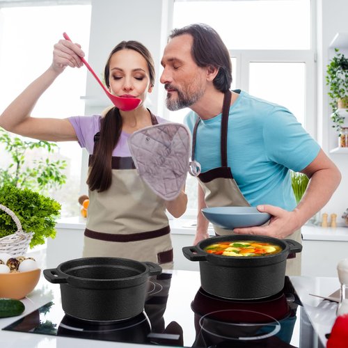 Suttmin 4 Pcs Mini Dutch Oven Small Round Iron Cocotte Black Dutch Oven Pot with Lid and Dual Handles Cast Iron Pot for Stovetop Use Marinate Cook Bake Refrigerate Garlic, Individual Servings(17 oz)