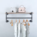 OLDRAINBOW Industrial Pipe Clothing Rack Wall Mounted with Real Wood Shelf,Pipe Shelving Floating Shelves Wall Shelf,36in Retail Clothes Racks Display Rack