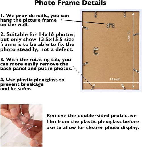 JCJMY 14x16 Picture Frame - White Wall Gallery Frame for Horizontal & Vertical Photos