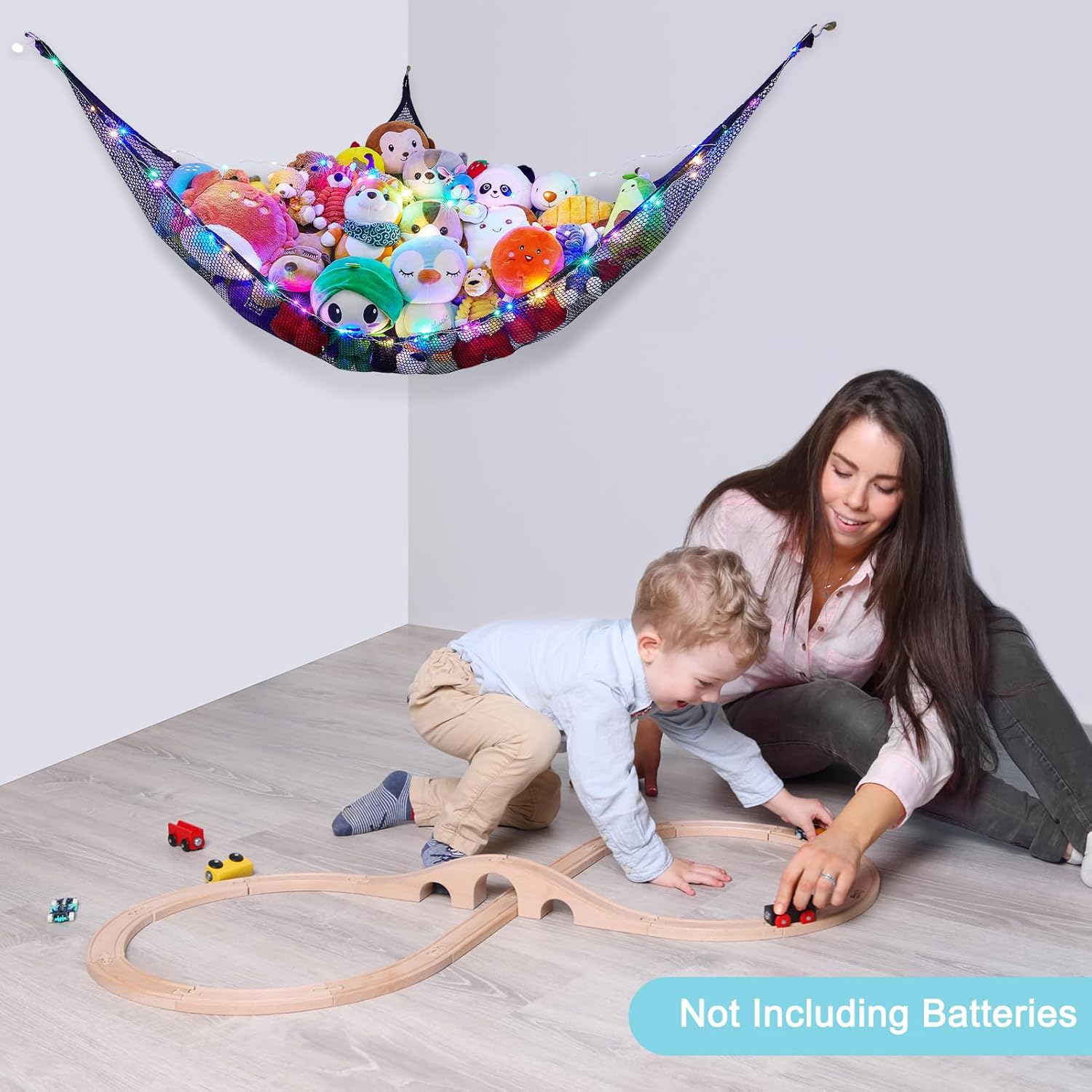 Skiennix Unicorn Castle Stuffed Animal Storage Organizer - LED Light Hanging Hammock | Large Black