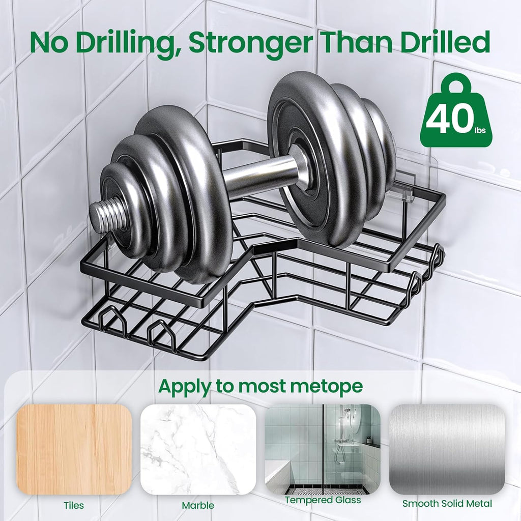 Skiennix Adhesive Shower Caddy - Rustproof Stainless Steel Corner Organizer | 4 Pack with Large Capacity