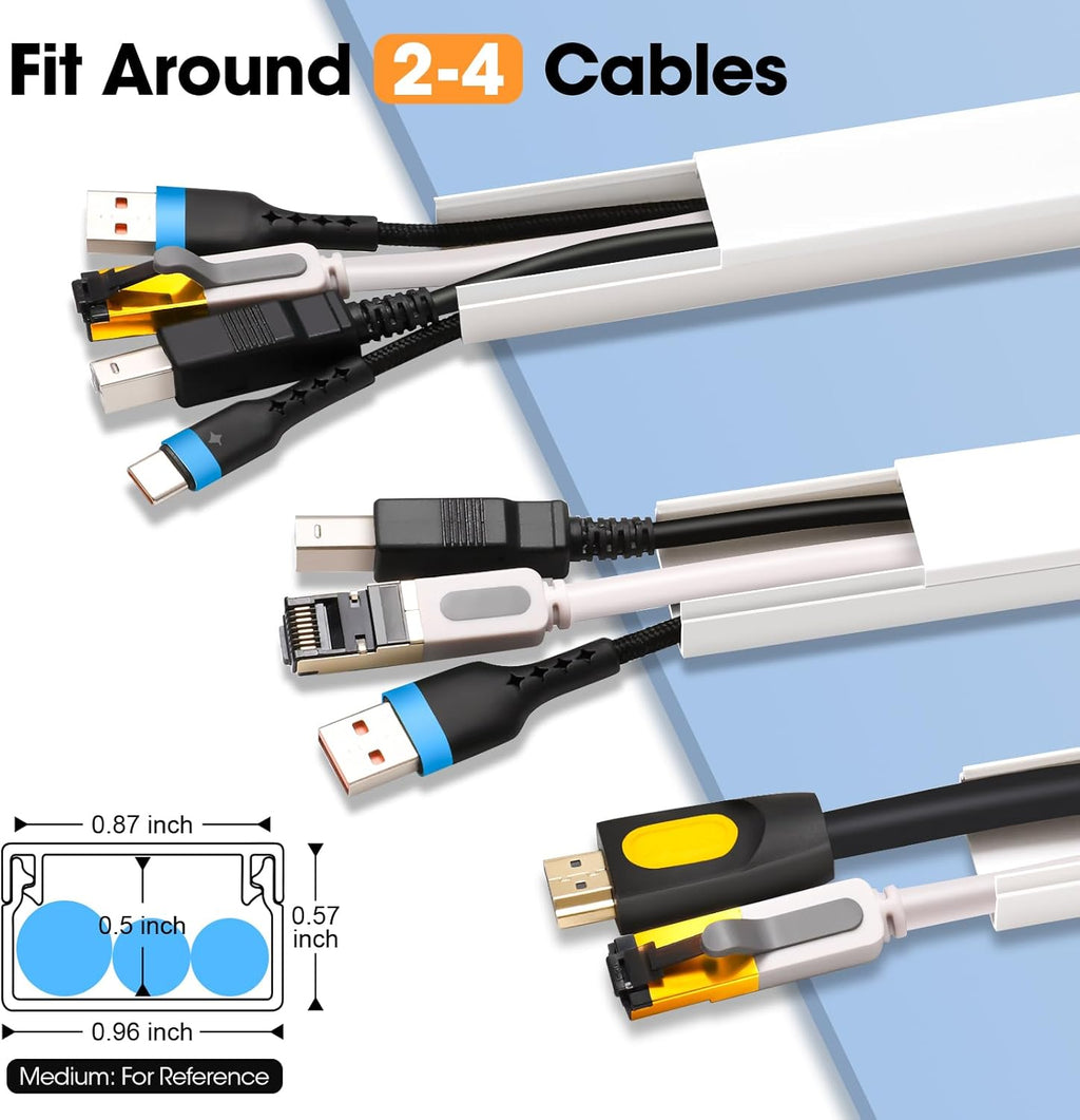 YesBes Cord Hider Kit - 116in Paintable Cable Raceway for Wall-Mounted TVs | White Wire Covers