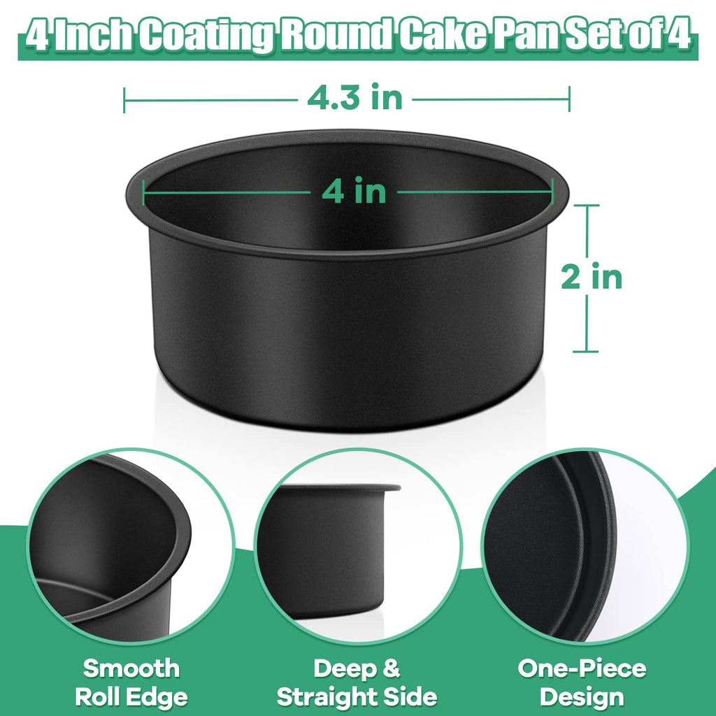 TeamFar 4 Inch Cake Pan, Mini Round Baking Layer Cake Pan Set of 4, with Non-Stick Coating Stainless Steel Core for Birthday, Party, Wedding, Healthy & Heatproof, Release Easily & Easy Clean