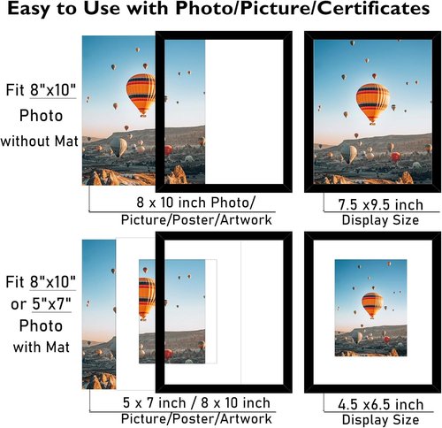 8x10 Black Picture Frame by [Brand Name] - Versatile Wall Hanging & Tabletop Display with 5x7 Mat