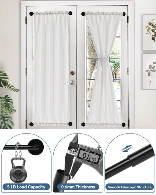 Ruiony 2 Pack Magnetic Curtain Rod for Metal Doors, French Door Curtain Rods Adjustable from 17 to 30 Inch, 3/8 Inch Diameter, Magnetic Cafe Curtains Rod, No Tool and Easy Installation, Black