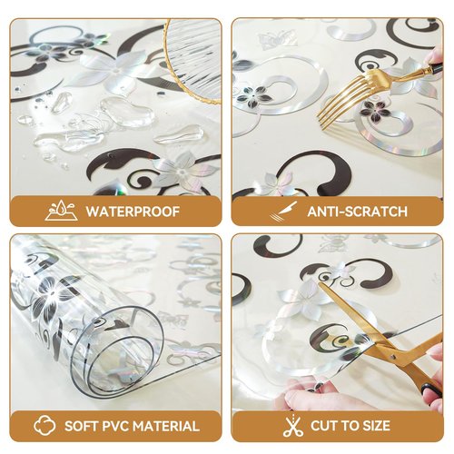 LovePads Floral Table Protector 40 x 72 Inch, 2mm Thick Plastic Table Cover, Waterproof Vinyl Tablecloth Rectangular Desk Protector Mat for Kitchen, Dining Room & Coffee Tabletop