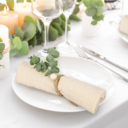 JarThenaAMCS Eucalyptus Leaf Napkin Rings Set of 100 Wood Bead Farmhouse Napkin Holders Greenery Napkins Buckle for Weddings Christmas Party and Easter Table Decoration